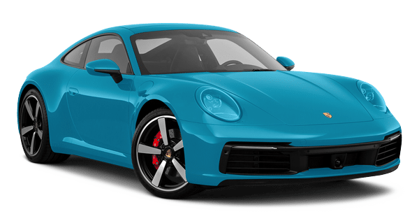 A blue sports car with a sleek design, two doors, and five-spoke alloy wheels. The car has the emblem of a stylized horse on the front hood and features high-quality paint protection film for added durability.