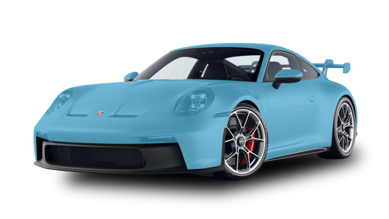 A light blue sports car with a sleek design, large black front grille, and prominent rear wing, showcased impeccably with car detailing and ceramic coating.